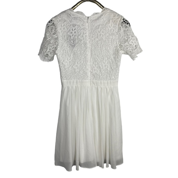 LULUS ANGEL IN DISGUISE FLORAL LACE SHORT SLEEVE CHIFFON SKIRT SKATER DRESS - Picture 5 of 13